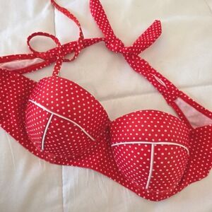 Red White Polka Dot Underwire Bikini Top Halter Tie Straps